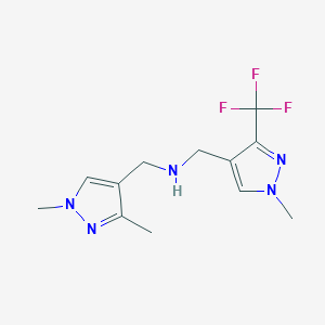 molecular formula C12H16F3N5 B11748731 [(1,3-dimethyl-1H-pyrazol-4-yl)methyl]({[1-methyl-3-(trifluoromethyl)-1H-pyrazol-4-yl]methyl})amine 