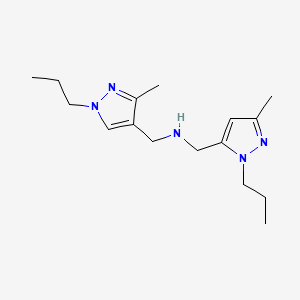 molecular formula C16H27N5 B11749095 [(3-methyl-1-propyl-1H-pyrazol-4-yl)methyl][(3-methyl-1-propyl-1H-pyrazol-5-yl)methyl]amine 