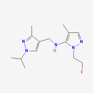 molecular formula C14H22FN5 B11749119 1-(2-fluoroethyl)-4-methyl-N-{[3-methyl-1-(propan-2-yl)-1H-pyrazol-4-yl]methyl}-1H-pyrazol-5-amine 