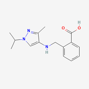 molecular formula C15H19N3O2 B11749237 2-({[3-methyl-1-(propan-2-yl)-1H-pyrazol-4-yl]amino}methyl)benzoic acid 