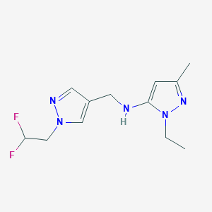 molecular formula C12H17F2N5 B11749249 N-{[1-(2,2-difluoroethyl)-1H-pyrazol-4-yl]methyl}-1-ethyl-3-methyl-1H-pyrazol-5-amine 