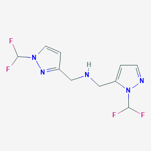 molecular formula C10H11F4N5 B11749254 {[1-(difluoromethyl)-1H-pyrazol-3-yl]methyl}({[1-(difluoromethyl)-1H-pyrazol-5-yl]methyl})amine 