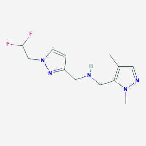 molecular formula C12H17F2N5 B11749344 {[1-(2,2-difluoroethyl)-1H-pyrazol-3-yl]methyl}[(1,4-dimethyl-1H-pyrazol-5-yl)methyl]amine 