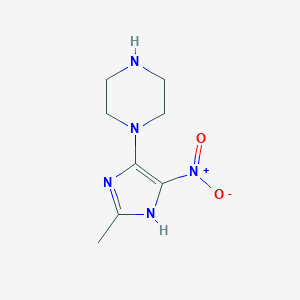 molecular formula C8H13N5O2 B11749357 1-(2-methyl-4-nitro-1H-imidazol-5-yl)piperazine 