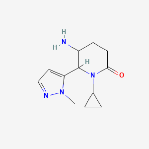 molecular formula C12H18N4O B11749517 5-Amino-1-cyclopropyl-6-(1-methyl-1H-pyrazol-5-yl)piperidin-2-one 