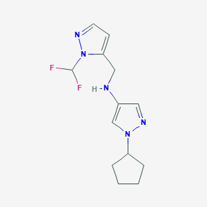 molecular formula C13H17F2N5 B11749596 1-Cyclopentyl-n-{[1-(difluoromethyl)-1h-pyrazol-5-yl]methyl}-1h-pyrazol-4-amine 