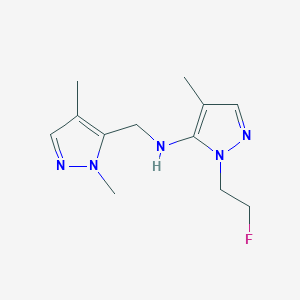 molecular formula C12H18FN5 B11749665 N-[(1,4-dimethyl-1H-pyrazol-5-yl)methyl]-1-(2-fluoroethyl)-4-methyl-1H-pyrazol-5-amine 