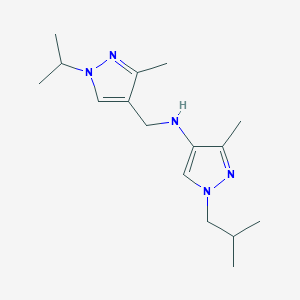 molecular formula C16H27N5 B11749778 3-methyl-N-{[3-methyl-1-(propan-2-yl)-1H-pyrazol-4-yl]methyl}-1-(2-methylpropyl)-1H-pyrazol-4-amine 