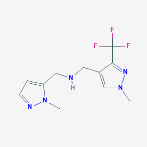 molecular formula C11H14F3N5 B11749783 [(1-methyl-1H-pyrazol-5-yl)methyl]({[1-methyl-3-(trifluoromethyl)-1H-pyrazol-4-yl]methyl})amine 