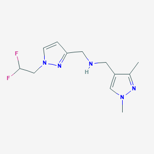 molecular formula C12H17F2N5 B11749896 {[1-(2,2-difluoroethyl)-1H-pyrazol-3-yl]methyl}[(1,3-dimethyl-1H-pyrazol-4-yl)methyl]amine 