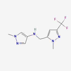 molecular formula C10H12F3N5 B11749904 1-Methyl-N-{[1-methyl-3-(trifluoromethyl)-1H-pyrazol-5-YL]methyl}-1H-pyrazol-4-amine 