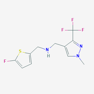 molecular formula C11H11F4N3S B11749930 [(5-fluorothiophen-2-yl)methyl]({[1-methyl-3-(trifluoromethyl)-1H-pyrazol-4-yl]methyl})amine 