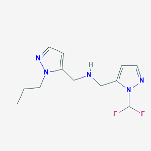 molecular formula C12H17F2N5 B11749959 {[1-(difluoromethyl)-1H-pyrazol-5-yl]methyl}[(1-propyl-1H-pyrazol-5-yl)methyl]amine 