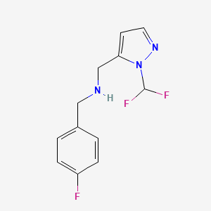 molecular formula C12H12F3N3 B11750071 {[1-(difluoromethyl)-1H-pyrazol-5-yl]methyl}[(4-fluorophenyl)methyl]amine 