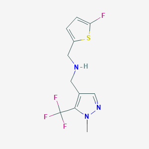 molecular formula C11H11F4N3S B11750340 [(5-fluorothiophen-2-yl)methyl]({[1-methyl-5-(trifluoromethyl)-1H-pyrazol-4-yl]methyl})amine 