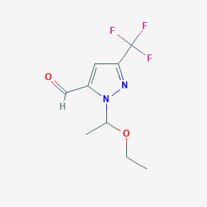 molecular formula C9H11F3N2O2 B11750390 1-(1-Ethoxyethyl)-3-(trifluoromethyl)-1H-pyrazole-5-carbaldehyde 