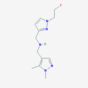 molecular formula C12H18FN5 B11750439 [(1,5-dimethyl-1H-pyrazol-4-yl)methyl]({[1-(2-fluoroethyl)-1H-pyrazol-3-yl]methyl})amine 