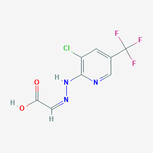 molecular formula C8H5ClF3N3O2 B11750441 (2E)-2-{2-[3-chloro-5-(trifluoromethyl)pyridin-2-yl]hydrazin-1-ylidene}acetic acid 