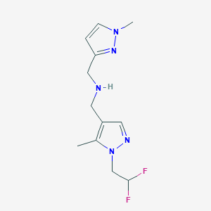 molecular formula C12H17F2N5 B11750471 {[1-(2,2-difluoroethyl)-5-methyl-1H-pyrazol-4-yl]methyl}[(1-methyl-1H-pyrazol-3-yl)methyl]amine 