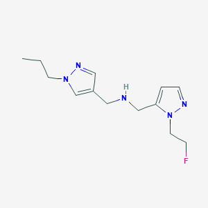 molecular formula C13H20FN5 B11750515 {[1-(2-fluoroethyl)-1H-pyrazol-5-yl]methyl}[(1-propyl-1H-pyrazol-4-yl)methyl]amine 