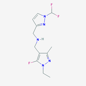 molecular formula C12H16F3N5 B11750658 {[1-(difluoromethyl)-1H-pyrazol-3-yl]methyl}[(1-ethyl-5-fluoro-3-methyl-1H-pyrazol-4-yl)methyl]amine 