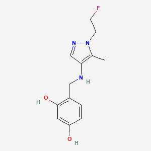 molecular formula C13H16FN3O2 B11750745 4-({[1-(2-fluoroethyl)-5-methyl-1H-pyrazol-4-yl]amino}methyl)benzene-1,3-diol 