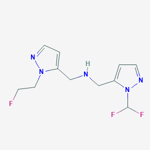 molecular formula C11H14F3N5 B11751437 {[1-(difluoromethyl)-1H-pyrazol-5-yl]methyl}({[1-(2-fluoroethyl)-1H-pyrazol-5-yl]methyl})amine 