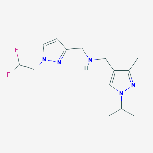 molecular formula C14H21F2N5 B11751476 {[1-(2,2-difluoroethyl)-1H-pyrazol-3-yl]methyl}({[3-methyl-1-(propan-2-yl)-1H-pyrazol-4-yl]methyl})amine 