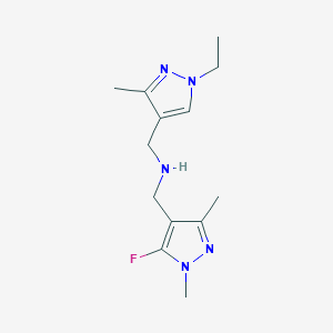 molecular formula C13H20FN5 B11751800 [(1-ethyl-3-methyl-1H-pyrazol-4-yl)methyl][(5-fluoro-1,3-dimethyl-1H-pyrazol-4-yl)methyl]amine 