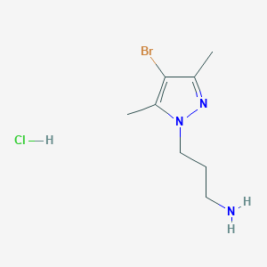 molecular formula C8H15BrClN3 B11751818 3-(4-Bromo-3,5-dimethyl-1H-pyrazol-1-yl)propan-1-amine hydrochloride 