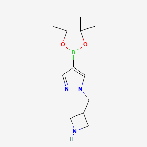 molecular formula C13H22BN3O2 B11753164 1-(Azetidin-3-ylmethyl)-4-(4,4,5,5-tetramethyl-1,3,2-dioxaborolan-2-yl)-1H-pyrazole 