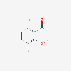 molecular formula C9H6BrClO2 B11753282 8-Bromo-5-chlorochroman-4-one 