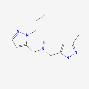 molecular formula C12H18FN5 B11753511 [(1,3-dimethyl-1H-pyrazol-5-yl)methyl]({[1-(2-fluoroethyl)-1H-pyrazol-5-yl]methyl})amine 