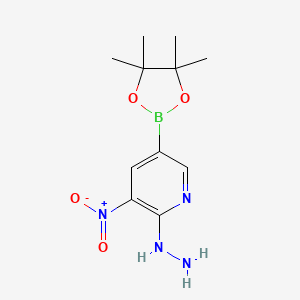 molecular formula C11H17BN4O4 B11753699 2-Hydrazinyl-3-nitro-5-(tetramethyl-1,3,2-dioxaborolan-2-yl)pyridine 