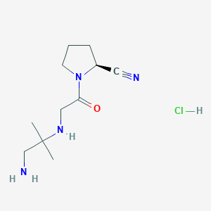 molecular formula C11H21ClN4O B11753837 (2S)-1-{2-[(1-Amino-2-methylpropan-2-YL)amino]acetyl}pyrrolidine-2-carbonitrile hydrochloride 