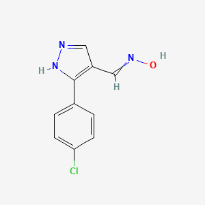 molecular formula C10H8ClN3O B11755304 N-{[3-(4-chlorophenyl)-1H-pyrazol-4-yl]methylidene}hydroxylamine 