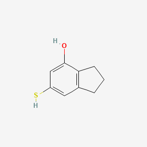 molecular formula C9H10OS B11755378 6-Mercapto-2,3-dihydro-1H-inden-4-ol 