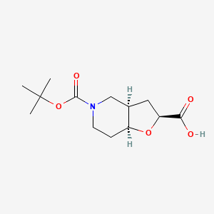 molecular formula C13H21NO5 B11756344 (2S,3aR,7aS)-5-[(tert-butoxy)carbonyl]-octahydrofuro[3,2-c]pyridine-2-carboxylic acid CAS No. 1422344-14-6