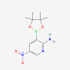 molecular formula C11H16BN3O4 B11756448 5-Nitro-3-(tetramethyl-1,3,2-dioxaborolan-2-yl)pyridin-2-amine 