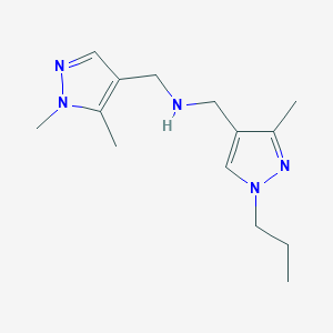 molecular formula C14H23N5 B11756774 [(1,5-dimethyl-1H-pyrazol-4-yl)methyl][(3-methyl-1-propyl-1H-pyrazol-4-yl)methyl]amine 