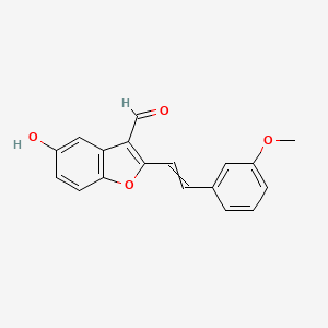 molecular formula C18H14O4 B11756816 5-Hydroxy-2-[2-(3-methoxyphenyl)ethenyl]-1-benzofuran-3-carbaldehyde 