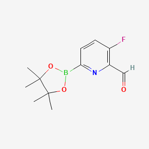 molecular formula C12H15BFNO3 B11756857 3-Fluoro-6-(tetramethyl-1,3,2-dioxaborolan-2-yl)pyridine-2-carbaldehyde 