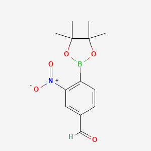 molecular formula C13H16BNO5 B11757416 3-Nitro-4-(4,4,5,5-tetramethyl-1,3,2-dioxaborolan-2-yl)-benzaldehyde CAS No. 1353580-69-4