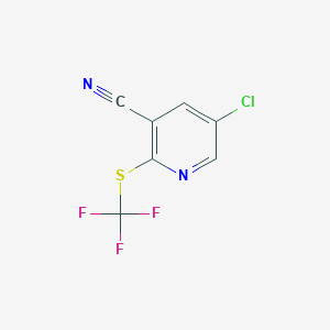 molecular formula C7H2ClF3N2S B11757767 5-Chloro-2-(trifluoromethylthio) nicotinonitrile 