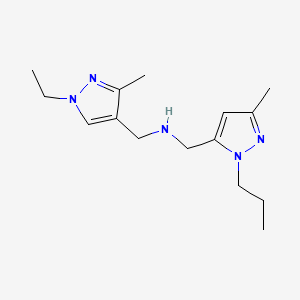 molecular formula C15H25N5 B11757841 [(1-ethyl-3-methyl-1H-pyrazol-4-yl)methyl][(3-methyl-1-propyl-1H-pyrazol-5-yl)methyl]amine 