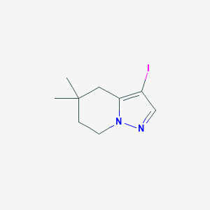 molecular formula C9H13IN2 B11758131 3-iodo-5,5-dimethyl-4H,5H,6H,7H-pyrazolo[1,5-a]pyridine 