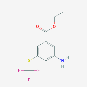 molecular formula C10H10F3NO2S B11758626 Ethyl 3-amino-5-[(trifluoromethyl)sulfanyl] benzoate 