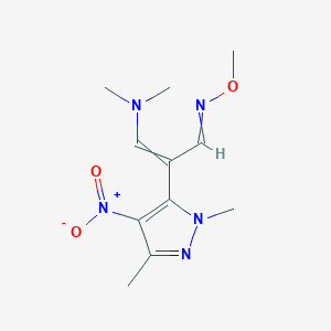 molecular formula C11H17N5O3 B11759768 [2-(1,3-dimethyl-4-nitro-1H-pyrazol-5-yl)-3-(dimethylamino)prop-2-en-1-ylidene](methoxy)amine 