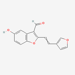 molecular formula C15H10O4 B11760100 2-[2-(Furan-3-yl)ethenyl]-5-hydroxy-1-benzofuran-3-carbaldehyde 