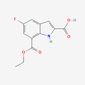 molecular formula C12H10FNO4 B11760532 7-(ethoxycarbonyl)-5-fluoro-1H-indole-2-carboxylic acid 